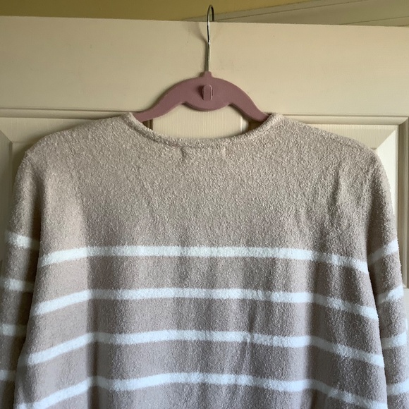 Barefoot Dreams CozyChic Lite Striped Cardigan Stone/Pearl SZ XL - Picture 11 of 16